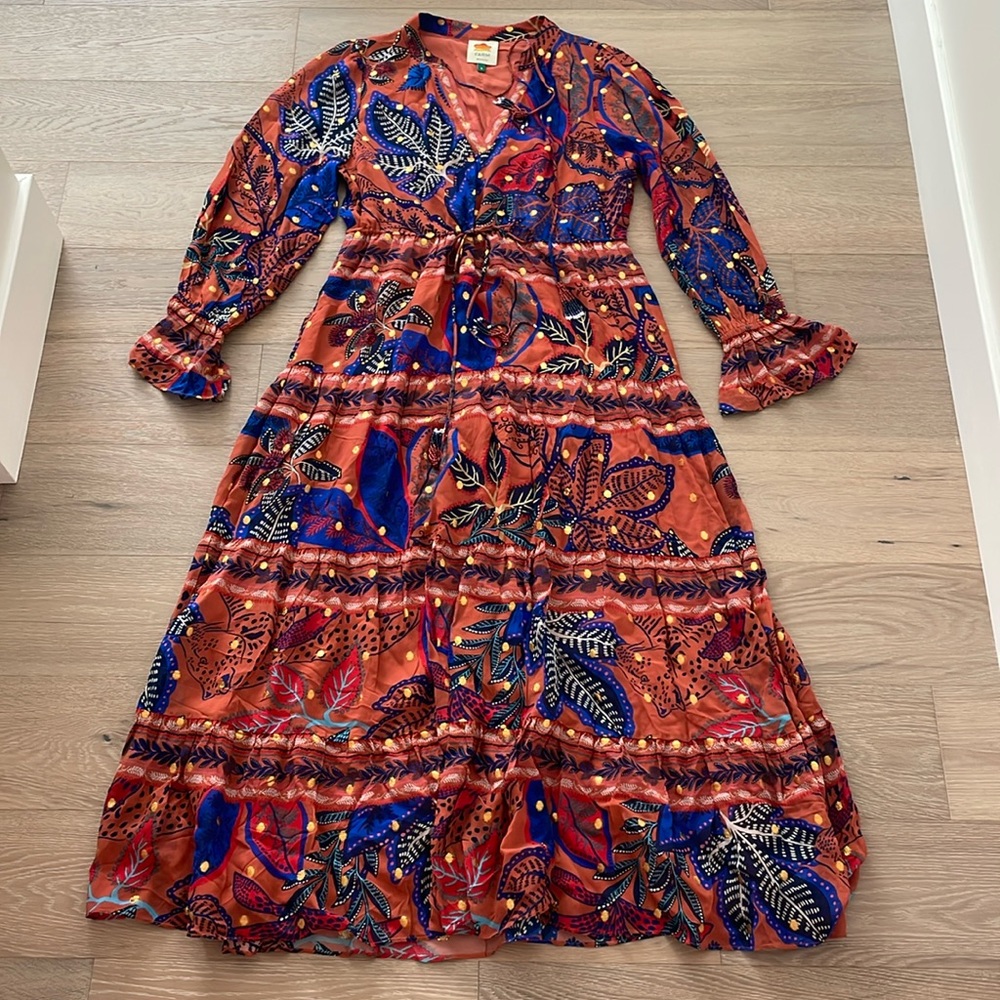 FARM Rio Vibrant Orange and Blue Maxi Dress